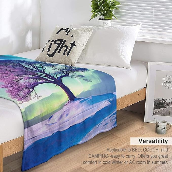 Tree of Life Blanket Arctic Tree Gifts for Girls Boys Woman Kids Aurora Borealis Lover Throw Blankets Soft Blanket Warm Fleece Flannel Plush Blankets for Bed Sofa Couch 50"x60"