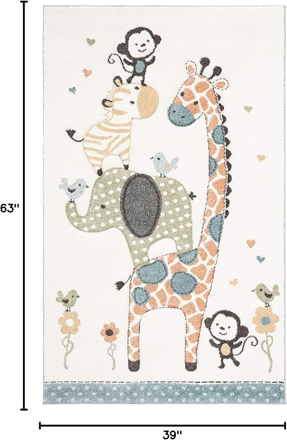 SAFAVIEH Carousel Kids Collection Accent Rug - 3'3" x 5'3", Ivory, Animal Design, Non-Shedding & Easy Care, Ideal for High Traffic Areas for Boys & Girls in Playroom, Nursery, Bedroom (CRK120A)