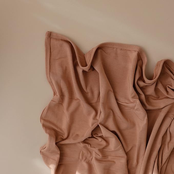mushie Stretchy Baby Swaddle Blanket | Extra Soft & Snug Fit | 47"x47" (Natural)