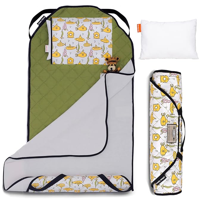Personalized Tot Cot Kids Nap Mat - Toddler Preschool Daycare Bedding Cover with Blanket and Pillow - Ages 2 Yrs to 5 Yrs