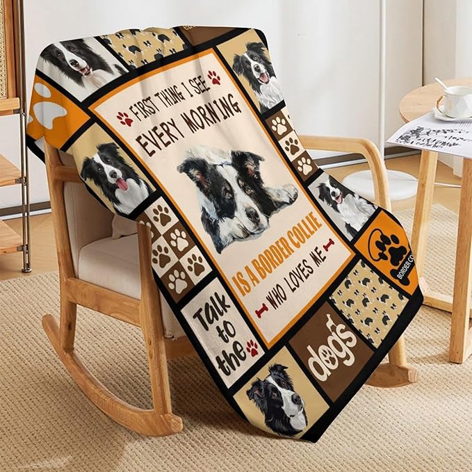 Border Collie Dog Print Blanket Best Dog Pet Animal Throw Blankets for Couch Sofa Stuff Decor Gifts Lightweight Soft Cozy Fleece Plush Warm Flannel Bedding for Lover Man Woman Teen Adults 60"x80"
