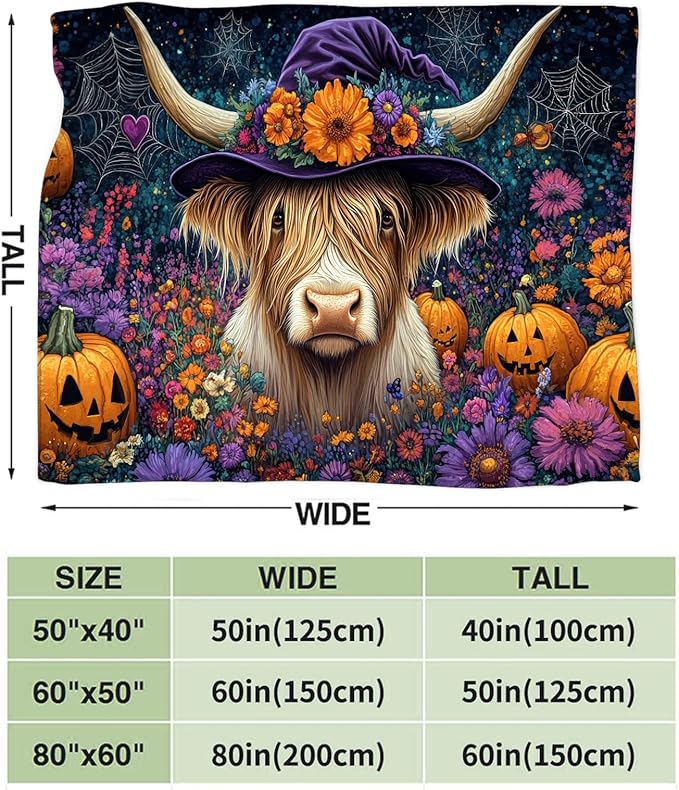 Tijuboni Highland Cow Pumpkin Throw Blanket for Girls Boys Women Men Kids Adults Soft Flannel Fleece Blanket for Couch Sofa Bed Home Decor 50"x60"