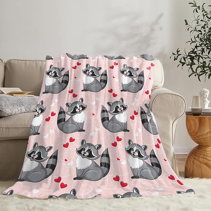 Tijuboni Pink Raccoon Throw Blanket Raccoon Gifts for Girls Boys Women Men Kids Adults Soft Flannel Fleece Blanket for Couch Sofa Bed Home Decor 60"x80"