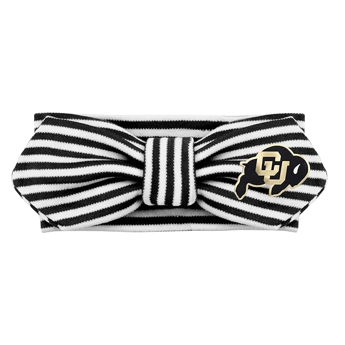 Creative Knitwear Colorado Buffaloes Infant Girls Black/White Striped Hair Knot Headband Embroidered Logo - Size Newborn - 4T