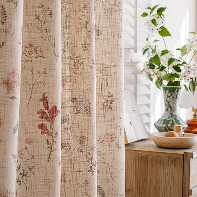 ENJOYBRIDAL Floral 63 Inch Curtains for Bedroom Living Room Drapes Boho 2 Panel Sets Light Filtering Short Window Curtain Panels Patterned Rustic Farmhouse Rod Pocket Semi Sheer Window Treatments