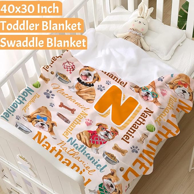 Personalized Custom Bulldog Preschool Blanket Gifts for Baby Toddler Kids Boys Girls - Customized Bulldog Super Soft Lightweight Flannel Sheets Decor for Crib Nap Couch - 30"x40" for Baby/Pets