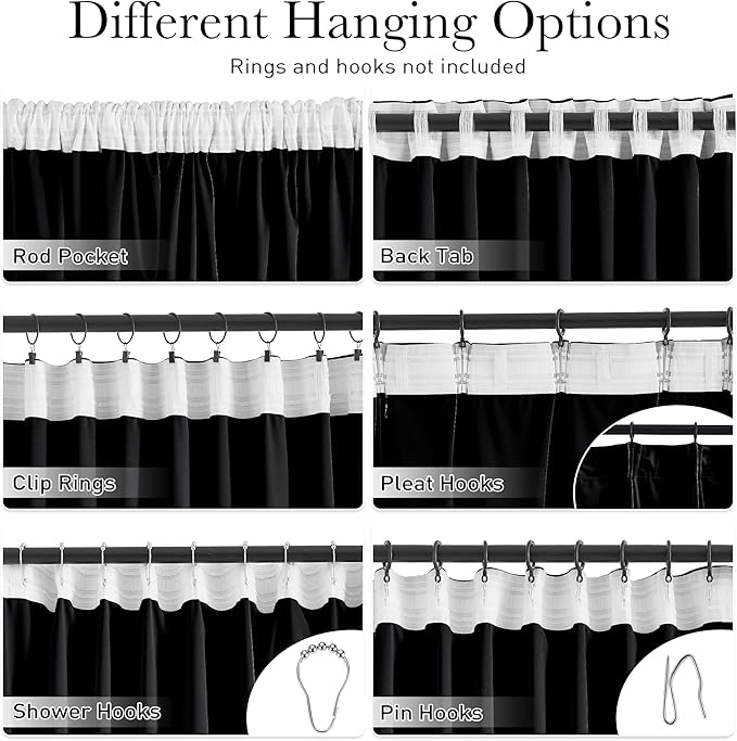 StangH Luxury Black Curtains 96 inches Long - Velvet Blackout Thermal Insulated Drapes for Bedroom/Living Room Enhance Privacy Soundproof for Home Theater Studio, W42 x L96, 2 Panels