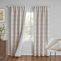 MYSKY HOME 100% Blackout Brown Plaid Farmhouse Linen Curtains 84 Inch Long 2 Panels Set Checkered Drapes Double Layer Thermal Insulated Privacy Protection Living Room Back Tab, 52" W Each Panel