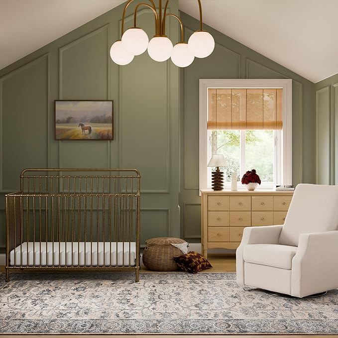 NAMESAKE Winston 4-in-1 Convertible Crib - GREENGUARD Gold Certified Metal Baby Crib Convertible to Toddler Bed, Daybed, Full Size Bed w/ 4 Mattress Heights - Vintage Gold Bedside Crib for Baby