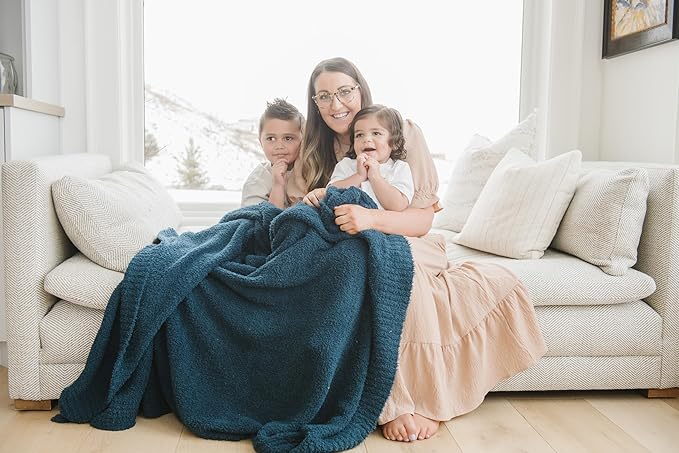 SARANONI Bamboni Luxury Throw Blanket | Oversized Super Soft Plush Home Decorative Comfy Blankets for Couch or Bed | Nautical Blue - X-Large 60” x 80”