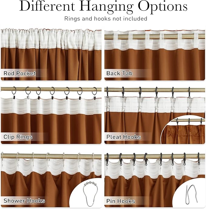 StangH Velvet Curtains 96 inches Long - Burnt Orange Holiday Home Decor Back Tab Blackout Privacy Assured Window Covering for Living Room Sliding Door, W52 x L96, 2 Panels
