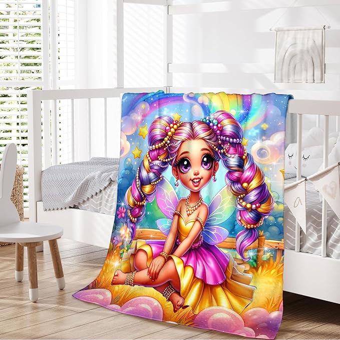 Girls Blanket Gift, Fairy Throw for Toddler Kids 40x50 Inches Soft Cozy Cute Decor Throw Blankets for Sofa Couch Bed Travel Cute Daughter Gift