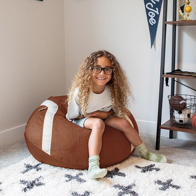Big Joe Sports Ball Child-Sized Bean Bag Chair for Kids, Football Plush, Ultra-Soft Lightweight Polyester Blend, 2.5 Foot Refillable