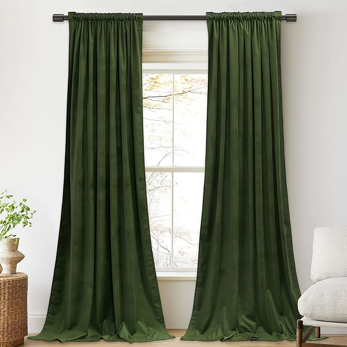 StangH Moss Velvet Curtains 96 inches for Living Room, Luxury Holiday Decor Green Light Blocking Noise Reducing Drapes for Nursery Bedroom, W52 x L96, 2 Panels