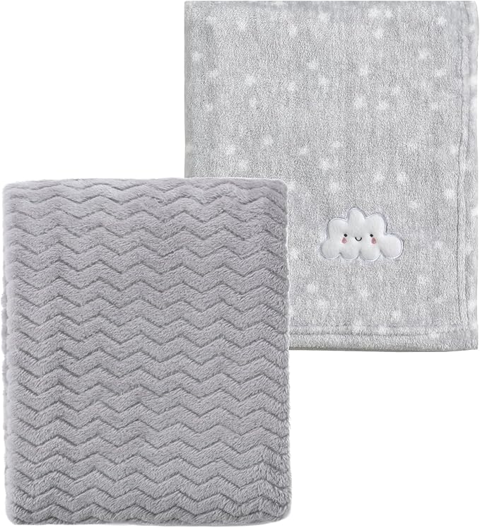 CREVENT 2Pcs 30''X40'' Cute Cozy Fluffy Warm Baby Blankets for Infants Toddlers' Bedding Crib Cot Stroller - Grey Cloud + Wave Grey