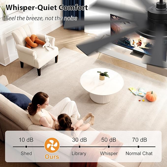 WINGBO 60" Ceiling Fan with Light - Large LED Dimmable Light, 6-Speed Remote Control, Reversible DC Motor, Modern Ceiling Fan 9 Blades for Bedroom, Living Room, Indoor Outdoor Black and Driftwood