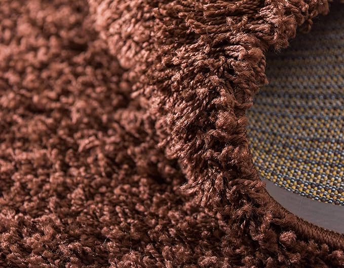 Unique Loom Solid Shag Collection Area Rug (8' Round, Chocolate Brown)