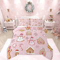 Feelyou Pink Christmas Kids Comforter Set Twin Size Snowman Bedding Set Gingerbread Man Duvet Quilt for Kids Boys Girls Bedroom Snowflake Candy Cane Decor Microfiber Ultra Soft Breathable