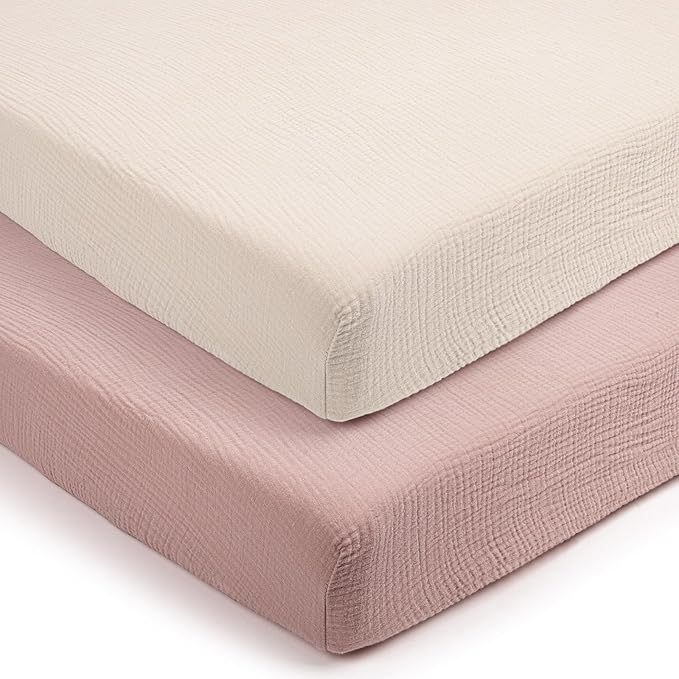lulumoon Fitted Pack and Play Sheets: Soft Muslin Cotton for UPPAbaby Playard Mattress - Neutral Colors for Boys and Girls