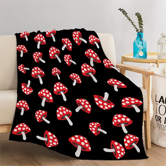 Thuswarm Cute Red Mushroom Flannel Blanket for Autumn Winter Gifts Warm Cozy Soft Funny Print Throw for Bed Couch Sofa 60”×50” Medium for Teen