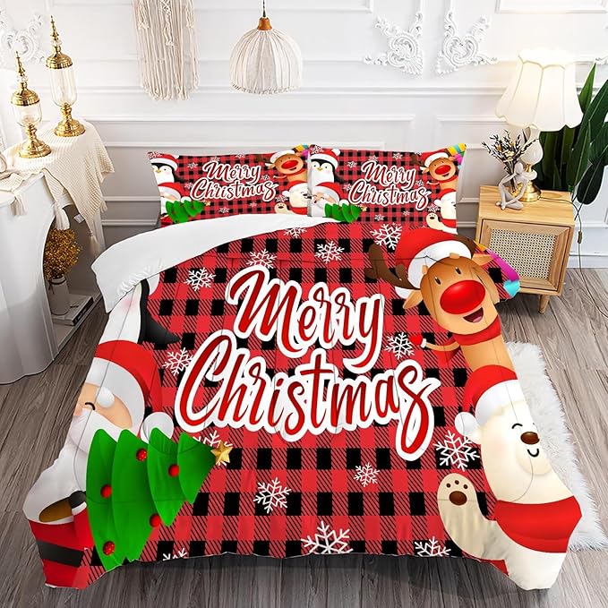 Christmas Bedding Sets King Size Comforter Set for Kids Boys Girls Bedroom Xmas Gift Christmas Festival Winter Quilt Set,1 Comforter + 2 Pillow Cases