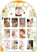 First Bee Day My First Year Photo Board, Bee Baby Milestone Signs for Boys Girls Nursery Decor, 12 Month Wooden Picture Board for 2x3 Photos, Best Babies Keepsake Gifts-A18