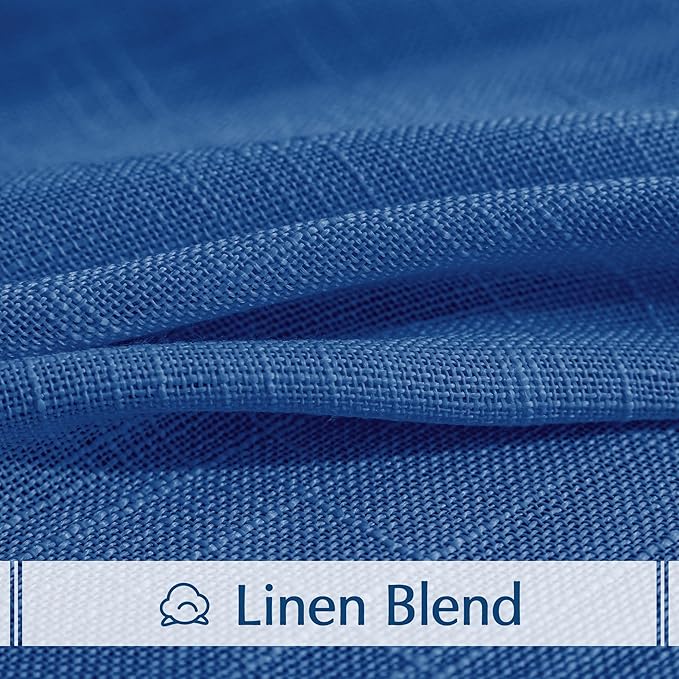 FMFUNCTEX Linen Semi Sheer Curtains for Bedroom, Navy Blue Curtains 63 Inch Length for Living Room, Country Farmhouse Sheer Drapes, Light Filtering Window Curtain, Grommet Top 2 Panels