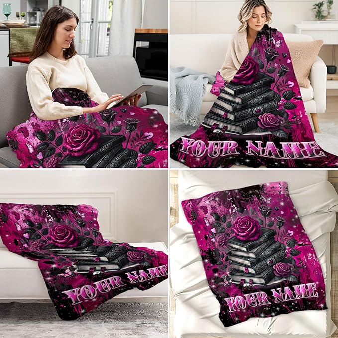 Personalized Book Lovers Gifts for Girls - 40" x 50" Reading Blanket Decor for Kids - Plush Soft Flannel Throw for Birthday