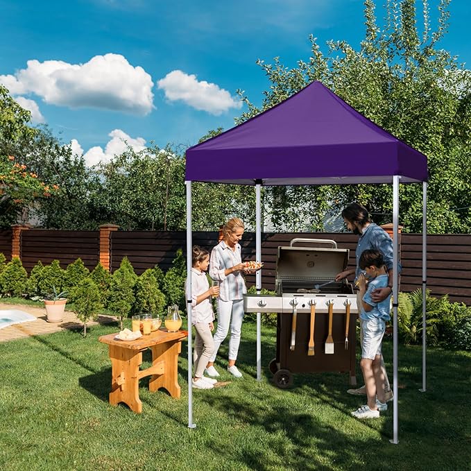 EAGLE PEAK 5x5 Pop Up Canopy Tent Instant Outdoor Canopy Easy Set-up Straight Leg Folding Shelter, Purple
