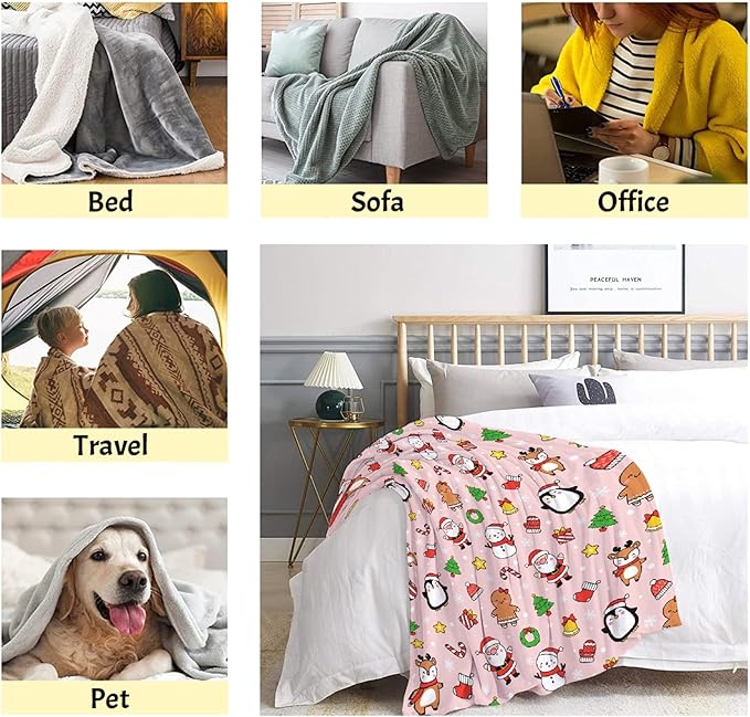Ultra Soft Cute Christmas Blanket - Plush Cozy Holiday Blanket for Travel/Camping/Picnic - 50"x60" - Teens/Travel Size