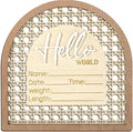 Baby Announcement Sign, 5.5in Wooden Arched Baby Shower Welcome Sign, Hello World Newborn Welcome Signs Birth Name Tag, Can be Used for Photo Props, Nursery, Newborn Gift