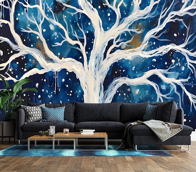 XMPMBM-Graffiti Art backsplash Large Decorative Wallpaper Watercolor Tree Bedroom Bathroom Nursery Room Wall Mural- W 132" X H 92"（93 Square Foot）