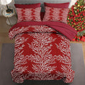 7 Pcs King Size Christmas Comforter Set with 2 Pillowcases & 2 Shams, Red Botanical Bedding for Kids and Adults, Winter Tree Branch Bed in a Bag with Flat Fitted Sheet