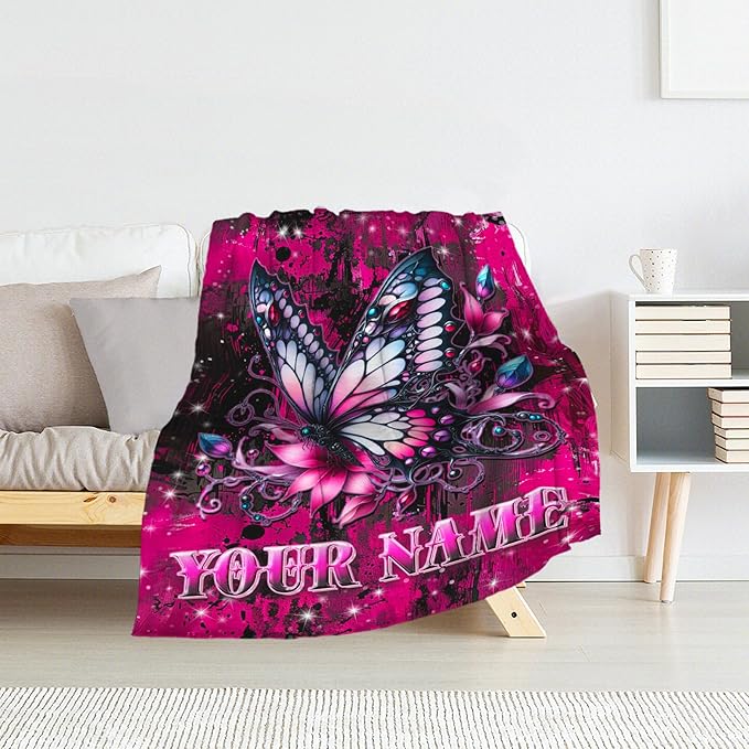 Personalized Toddler Blanket Gifts - 30" x 40" Custom Butterfly Throw Blankets for Girls, Kids - Plush Fuzzy Throws Stuff for Sofa, Crib