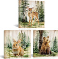 HOMEOART Bear Deer Rabbit Wall Art Animal in Forest Pictures Rustic Cabin Farmhouse Nursery Wall Decor Framed Canvas Wall Art, 12x12inchx3 Pieces
