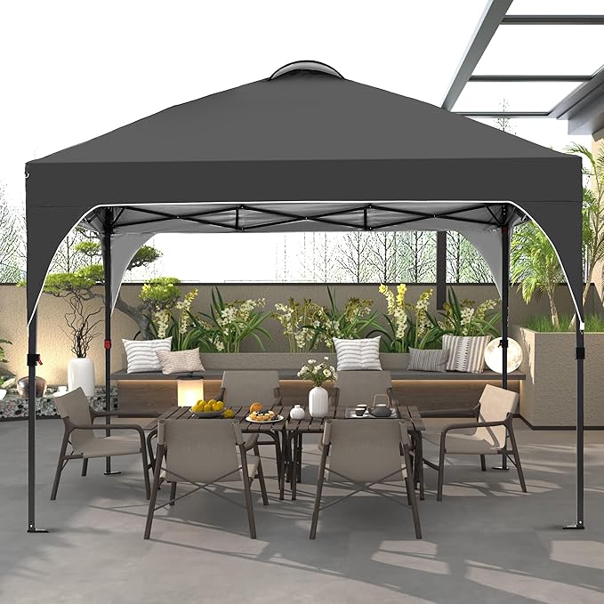 GDY 10x10 Pop Up Canopy Tent, Easy-Setup Gazebo, Outdoor Canopy with 3 Adjustable Heights for Events, Parties, Camping, Black.