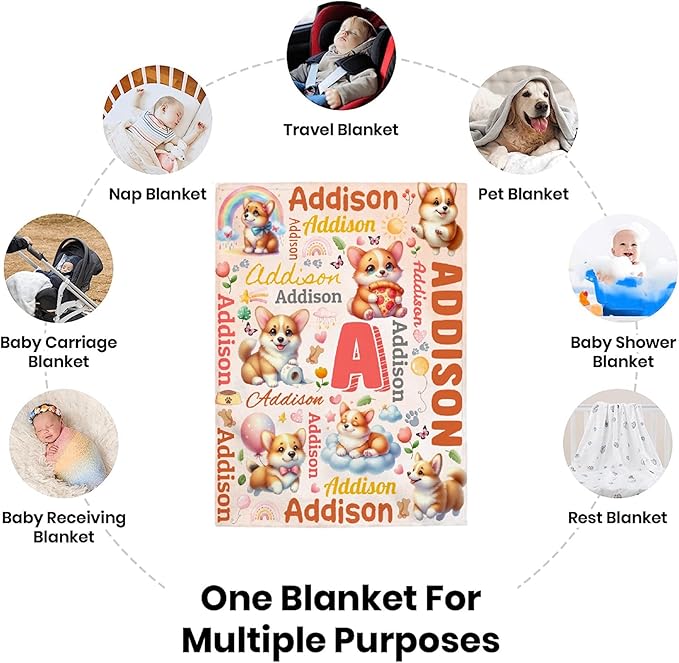 Personalized Custom Corgi Dog Preschool Blanket Gifts for Baby Toddler Kids Boys Girls - Customized Corgi Dog Super Soft Lightweight Flannel Sheets Decor for Crib Nap Couch - 30"x40" for Baby/Pets