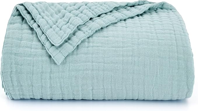 Love's cabin 6 Layer 100% Cotton Muslin Blanket, 60"x80" Twin Muslin Blanket for Couch Bed, Lightweight and Breathable Cotton Gauze for Adult, Cyan