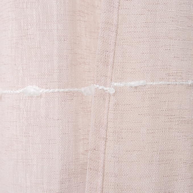 Lush Decor Farmhouse Textured Grommet Sheer Window Curtain Panel Pair, 38"W x 84"L, Blush