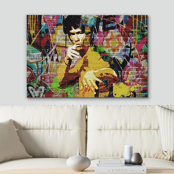 SIGNWIN Canvas Print Wall Art Kung-Fu Martial Artist Graffiti Street Art Portrait Celebrities Hollywood Cultural Digital Pop Art Decorative Urban for Living Room, Bedroom, Office - 12x18 inches