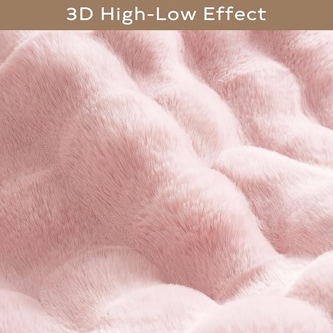Ashler Faux Rabbit Fur Rug, Pink 4x6 FT Fluffy Soft Area Rug, Rectangle Fuzzy Carpet for Living Room, Bedroom, Machine Washable Shaggy Nursery Rug - 3D Bubble Rug