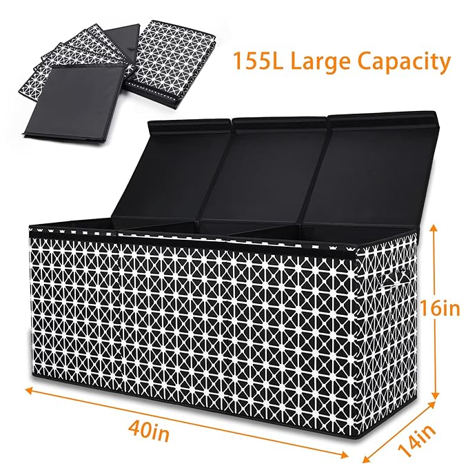 HOMEMARVEL Large Kids Toy Box with Flip-top Lid, Foldable Toy Chest Storage Bin for Playroom, Bedroom, Nursery, Closet, 40.6 x14.2 x16.5inch