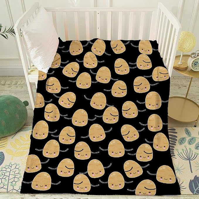 Thuswarm Cute Potato Kawaii Black Flannel Blanket Warm Cozy Soft Funny Print Throw for Bed Couch Sofa 120”×90” Extra Large for Family