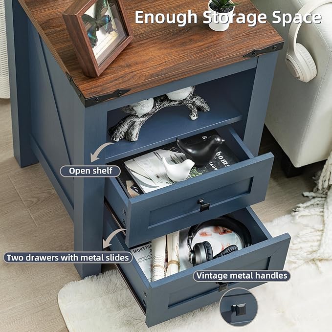 Farmhouse Living Room Sets, Night Stands Set of 2 and 6 Drawers Dresser for Bedroom, 54 Inch Wide Wood Dresser and 18.1" Night Stands with Charging Station for Bedroom, Living Room, Hallway