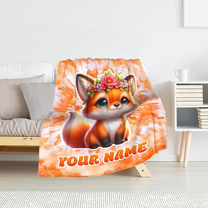 Personalized Fox Blanket for Adults - 60" x 80" Inches Women Throw Blankets for Fox Lovers - Plush Furry Animal Decor for Bed & Living Room