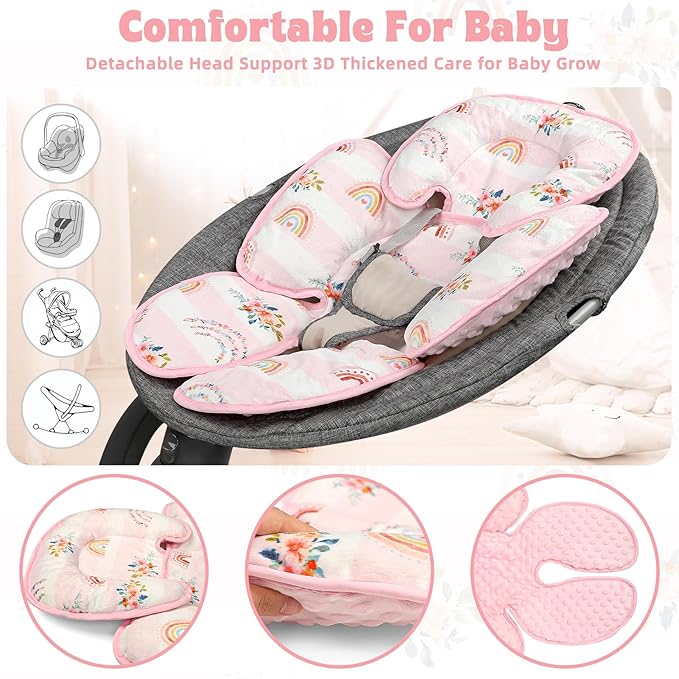 Pea Pod Infant Car Seat Insert 2-in-1 Baby Car Seat Head & Body Support for Newborn Preemie Carseat Stroller Cushion Pad Headrest with Soft Minky Dot Fabric Backing, Rainbow & Floral