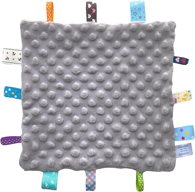 CREVENT Cozy Plush Baby Security Blanket Loveys for Baby Boys and Girls, Minky Dot Front + Sherpa Backing with Animal Head (Grey Elephant + Tag)