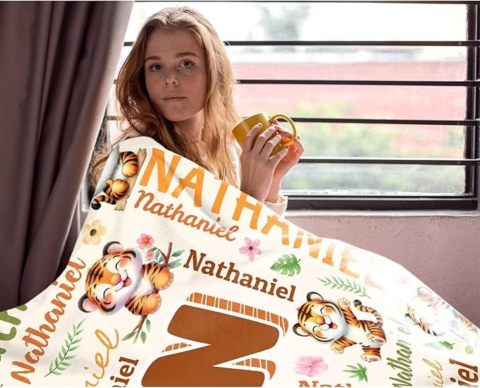 Personalized Custom Tiger Blanket Gifts for Kids Boys Girls with Name - Customized Tiger Super Soft Lightweight Flannel Sheets Decor for Crib Nap Couch - 60"x80" for Adult