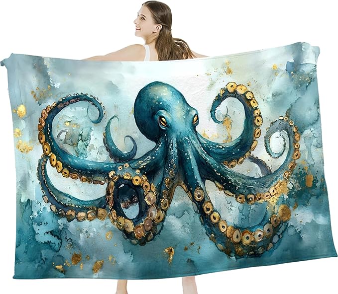 Tijuboni Octopus Throw Blanket Ocean Gifts for Girls Boys Women Men Kids Adults Soft Flannel Fleece Blanket for Couch Sofa Bed Home Decor 40"x50"