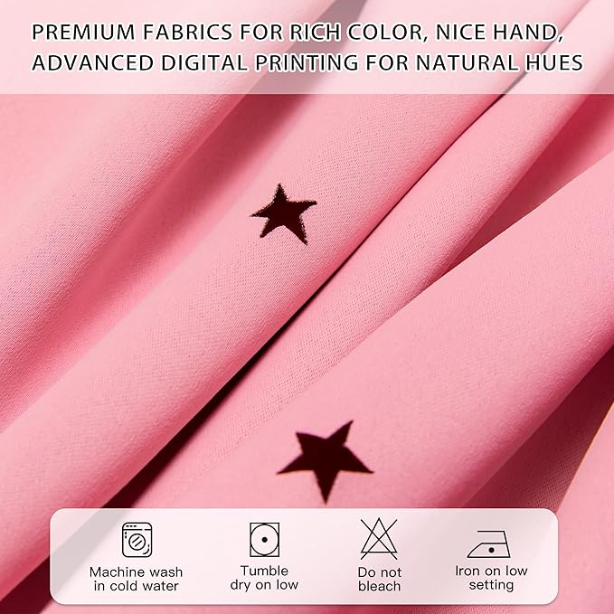 XiDi Pink Curtains for Kids Girls Bedroom 2 Panels Blackout Double Layer Curtains with Sheer Overlay 72 Inches Length for Nursery Princess Room Star Cut Out Home Decor Grommet Window Drapes W52 X L72